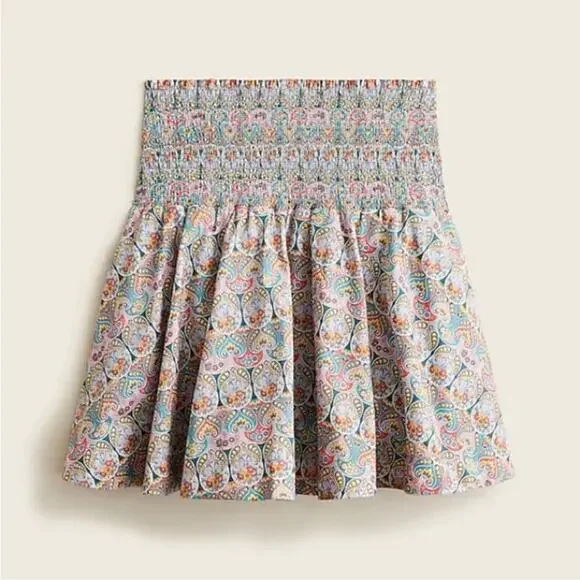 J. Crew Smocked organic cotton mini skirt in Liberty Giorgia Duke fabric sz L - Picture 1 of 7
